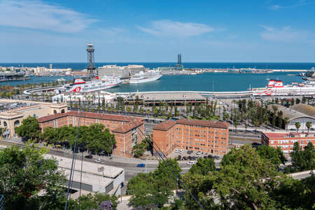 BARCELONA, SPAIN - JUNE 10, 2019: Aerial View Of Downtown City In Barcelonaのeditorial素材