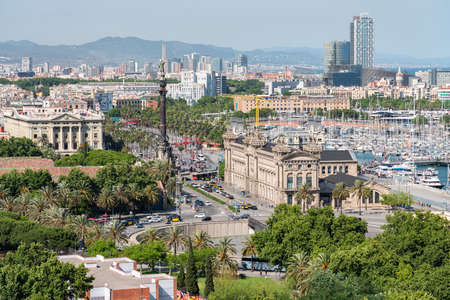 BARCELONA, SPAIN - JUNE 10, 2019: Aerial View Of Downtown City In Barcelonaのeditorial素材