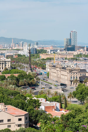 BARCELONA, SPAIN - JUNE 10, 2019: Aerial View Of Downtown City In Barcelonaのeditorial素材