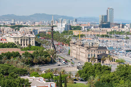 BARCELONA, SPAIN - JUNE 10, 2019: Aerial View Of Downtown City In Barcelonaのeditorial素材