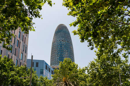 BARCELONA, SPAIN - JUNE 14, 2019: Torre Glories Agbar is a 38-story skyscraper located between Avinguda Diagonal and Carrer Badajoz and was designed by French architect Jean Nouvelのeditorial素材