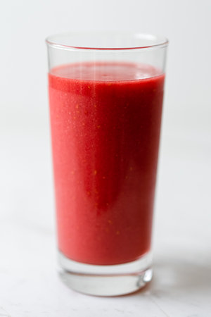 Healthy Detox Red Strawberry Smoothie Glassの写真素材