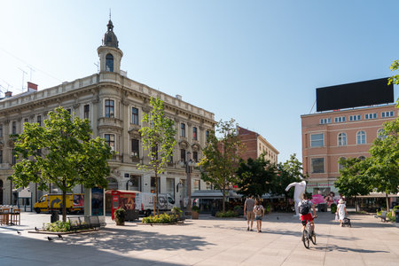 ZAGREB, CROATIA - JULY 29, 2021: Busy Streets Of Downtown Zagreb City, People On Some Of The Most Important Landmark Avenues And Streetsのeditorial素材