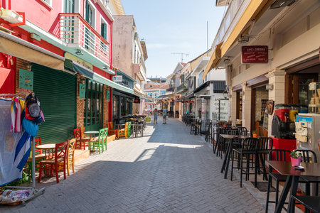 LEFKADA, GREECE - JUNE 11, 2022: Charming Streets Of Downtown Old Center Of Lefkada City, People On Some Of The Most Important Landmark Avenues And Streetsのeditorial素材