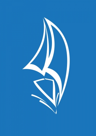 stylized yacht  white on blue background のイラスト素材
