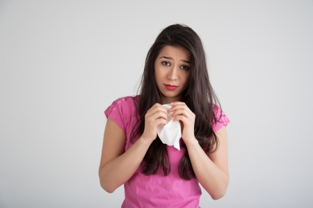 allergies, the common cold, flu-woman sneezes.の写真素材