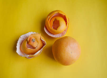 orange peel on the tableの写真素材