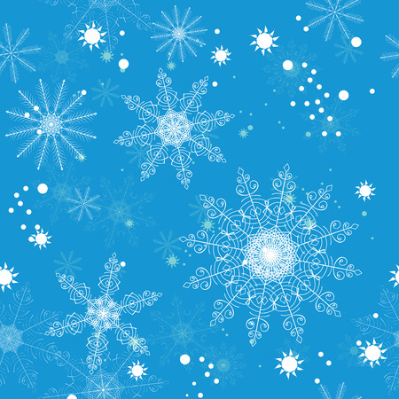 Seamless pattern of delicate white snowflakes on a blue background. For greeting card, greeting cards, wrapping paper, gift packaging, napkins.のイラスト素材