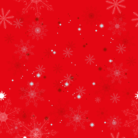 Seamless pattern of beautiful white snowflakes on a red background.のイラスト素材