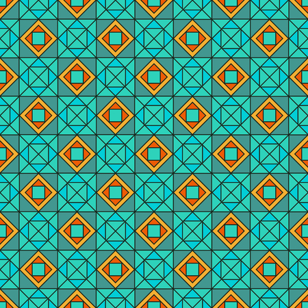 Ethnic pattern of blue, turquoise, blue rectangles, squares, triangles on white backgroundのイラスト素材
