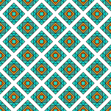 Ethnic pattern of blue, turquoise, blue rectangles, squares, triangles on white backgroundのイラスト素材