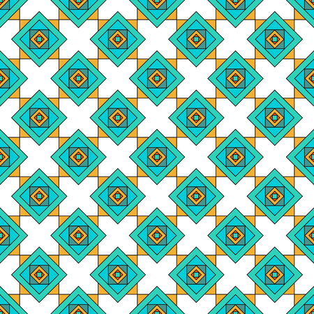 Ethnic pattern of blue, turquoise, blue rectangles, squares, triangles on white backgroundのイラスト素材