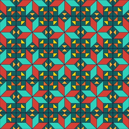 Ethnic pattern of blue, turquoise, blue rectangles, squares, triangles on white backgroundのイラスト素材