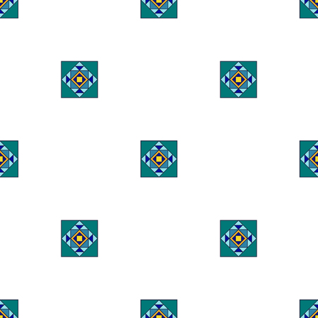 Ethnic pattern of blue, turquoise, blue rectangles, squares, triangles on white backgroundのイラスト素材