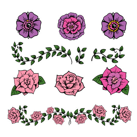 Frame with flowers elements isolated on plain background.のイラスト素材