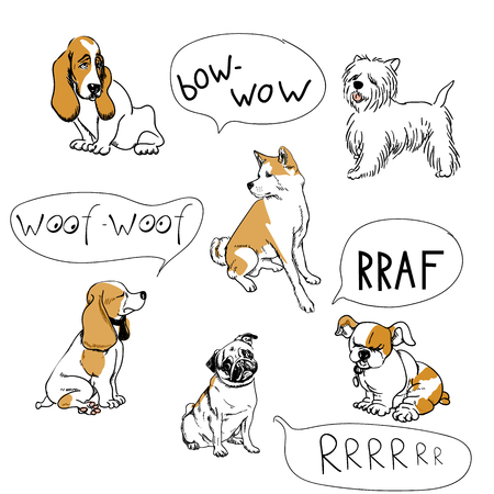 Dogs vector characters different breeds doggy Vector illustration.のイラスト素材