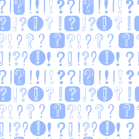 Vector hand drawn pattern on white background of question and exclamation marks with black outlinesのイラスト素材