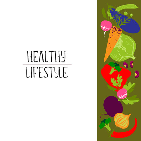 Set with cute colorful d vegetables. Vegetables flat icons set: beet, carrot, cabbage, radish, eggplant, peas, beans, broccoli .のイラスト素材