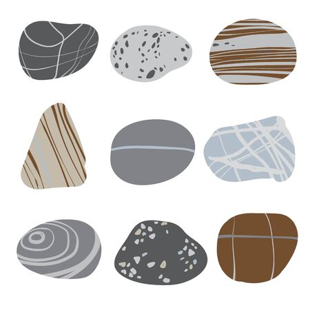 Sea stones collection on sand background. Vector illustration.のイラスト素材