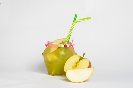 Apple fresh with ice and straw with fruitの写真素材