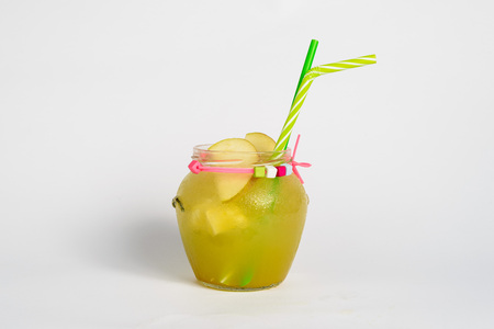 Apple fresh with ice and strawの写真素材