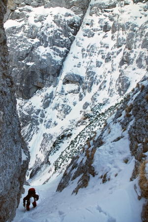 Winter climbing in Bucegi Mountainsの写真素材