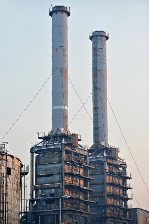 Two heating station chimneys with no smokeのeditorial素材