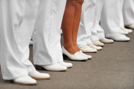 Navy officers stand in formation for Navy's Day Paradeの写真素材