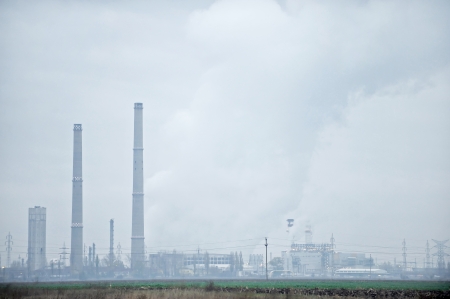 Industrial landscape with petrochemical plant early in the morningのeditorial素材