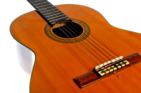 Acoustic guitar studio shot isolated on white の写真素材