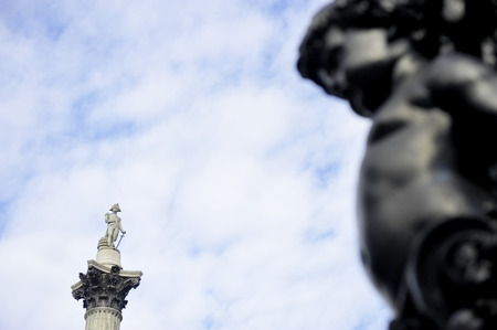 LONDON - MARCH 5: Admiral Nelson Column in Trafalgar Square on March 5, 2014 in London.のeditorial素材