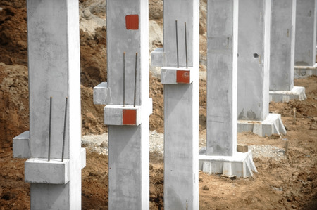 Construction site detail with several concrete pillarsの写真素材