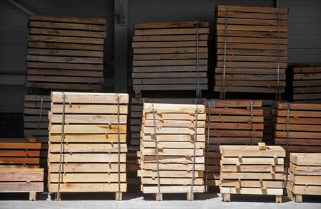 Empty industrial pallets in a factory depotの写真素材