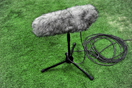 Detail with a professional sport microphone on artificial turfの写真素材
