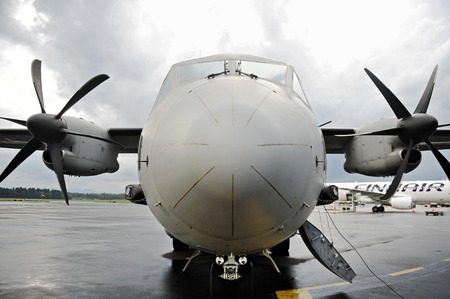 LJUBLJANA/SLOVENIA - SEPTEMBER 14: Detail shot with the cockpit of a big military Spartan airplane...