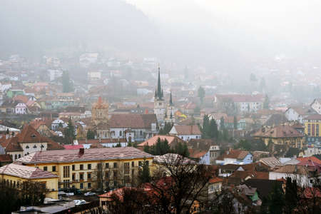 Winter morning scene with Schei district in the old town of Brasov city in Romania