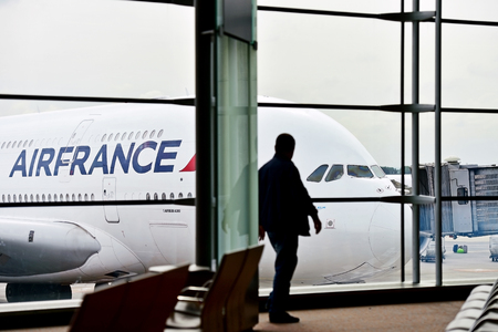 PARIS, FRANCE - JUNE 11: Huge A380 Airbus airplane is seen on Charles de Gaulle International Airport on June 11, 2016 in Paris. Air France announced a pilot strike between 11 and 14 of June.のeditorial素材