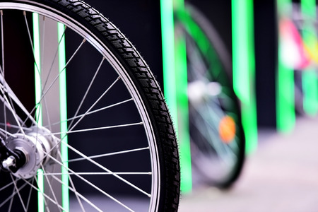 Urban bicycle sharing system wheel detailの写真素材