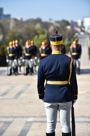 Soldiers from a national guard of honor during a military ceremonyの写真素材