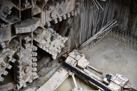 Tunnel boring machine in action during subway constructionの写真素材