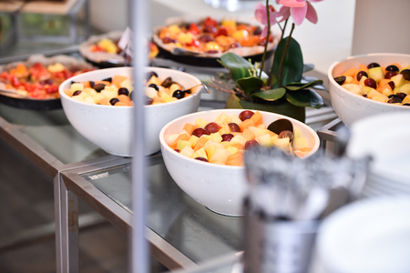 Catering service with delicious deserts and fruit tartsの写真素材