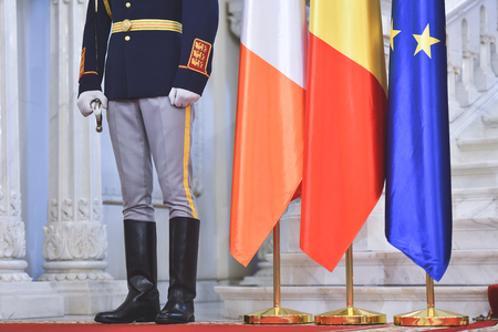 Soldiers from a national guard of honor during a military ceremonyの写真素材