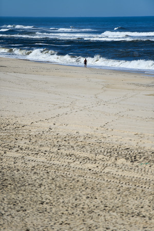 Sunny day scene at the beach on the shoreline of Atlantic Oceanの写真素材