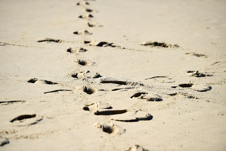 Detail shot with man footprints in the sand on a beachの写真素材