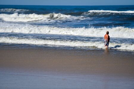 MONTE REAL, PORTUGAL - SEPTEMBER 28, 2016: Sunny day scene at the beach on the shoreline of Atlantic Ocean.のeditorial素材