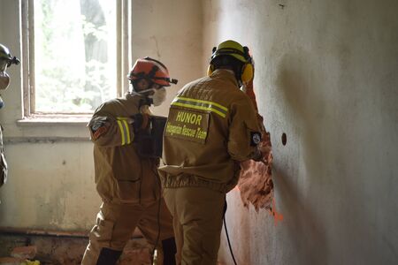 BUCHAREST/ROMANIA - APRIL 10, 2019: Emergency rescue team in action during the most complex medical exercise in the history of NATO, Vigorous Warrior 19, training to provide multinational medical support, strategic medical evacuation, increasing the levelのeditorial素材