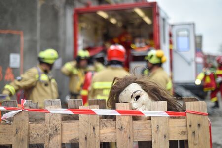BUCHAREST/ROMANIA - APRIL 10, 2019: Emergency rescue team in action during the most complex medical exercise in the history of NATO, Vigorous Warrior 19, training to provide multinational medical support, strategic medical evacuation, increasing the levelのeditorial素材