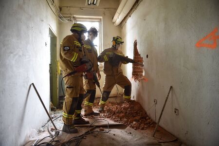 BUCHAREST/ROMANIA - APRIL 10, 2019: Emergency rescue team in action during the most complex medical exercise in the history of NATO, Vigorous Warrior 19, training to provide multinational medical support, strategic medical evacuation, increasing the levelのeditorial素材
