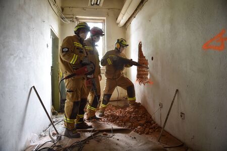 BUCHAREST/ROMANIA - APRIL 10, 2019: Emergency rescue team in action during the most complex medical exercise in the history of NATO, Vigorous Warrior 19, training to provide multinational medical support, strategic medical evacuation, increasing the levelのeditorial素材