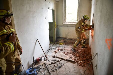 BUCHAREST/ROMANIA - APRIL 10, 2019: Emergency rescue team in action during the most complex medical exercise in the history of NATO, Vigorous Warrior 19, training to provide multinational medical support, strategic medical evacuation, increasing the levelのeditorial素材